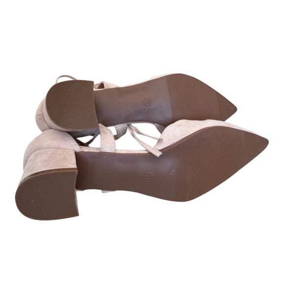 NEW Heel The World Women's Nude Pointed Toe Lace Up Low Block Heels Size 11 - Picture 7 of 11